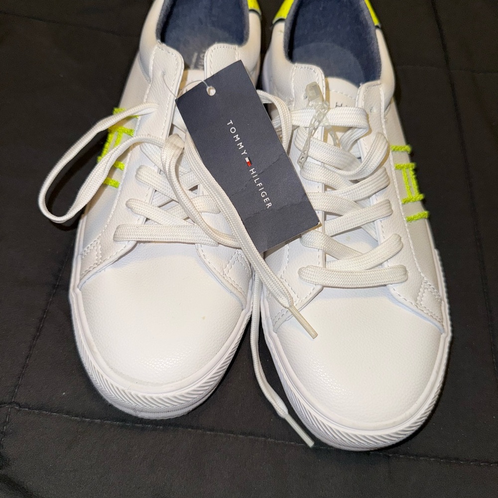 Tommy Hilfiger White and Neon Green Men's Shoes